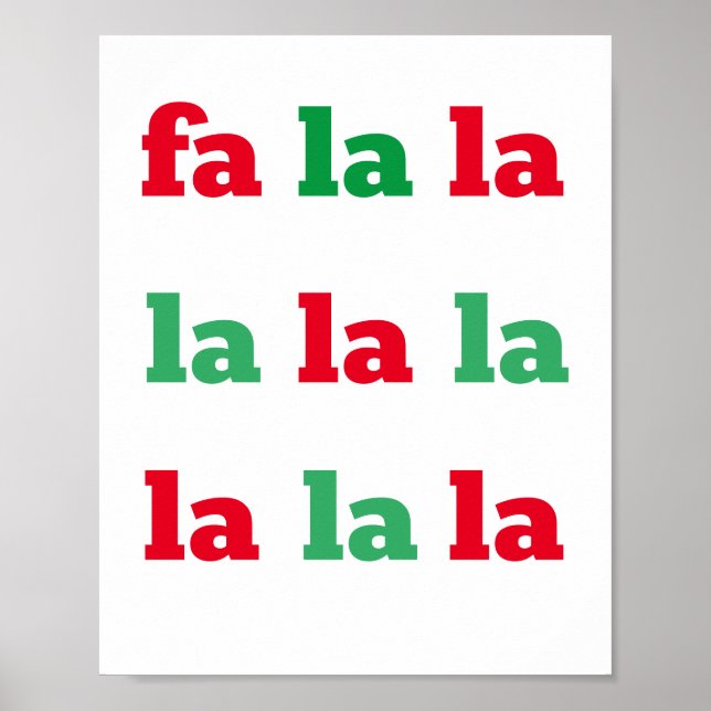 Fa La La La La Impressão Natal Carol Red Green Art (Frente)