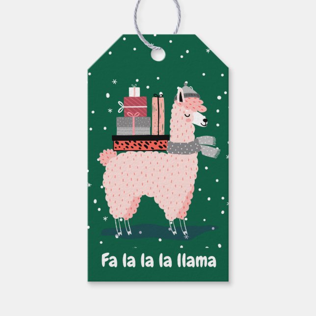 Fa la la la llama etiqueta de presente para feriad (Frente)