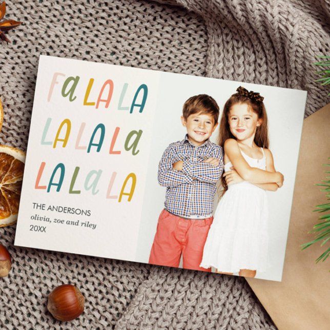 Fa La La | Pastas | Cartões com fotos de férias (FALALA MULTI COLOR VERTICAL PHOTO CHRISTMAS HOLIDAY CARD DIGITAL VERSION AVAILABLE)