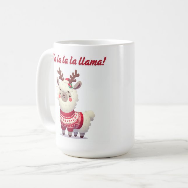 Fa La Llama, caneca de Natal - presente de Natal d (Frente Esquerda)