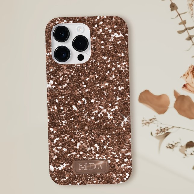 Faaux Metal Monograma com Lâmina de Lâmpada Dourad (Faux and fabulous Rose Gold Glitter Phone Case with space for your initials)