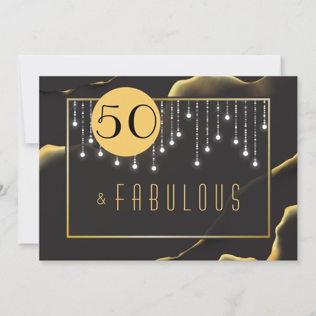 Fab 50º Convite Preto para Ouro de Aniversário (Frente)