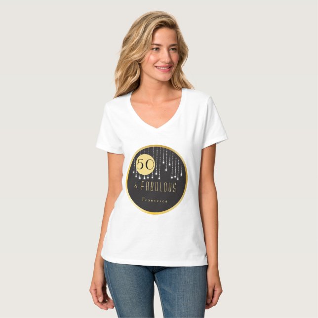 Fab Birthday 50º T-Shirt Preto Legal Divertido (Frente Completa)