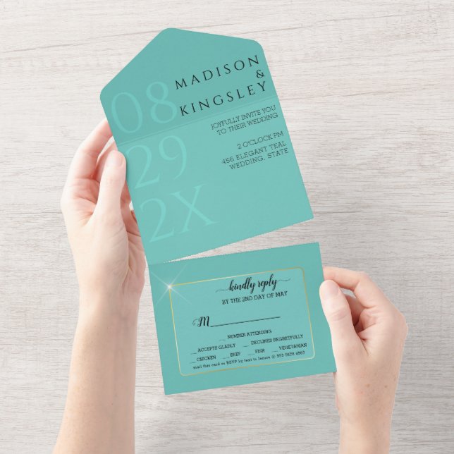 Fab Teal Elegante Tudo Em Um Convite (Aba destacável)