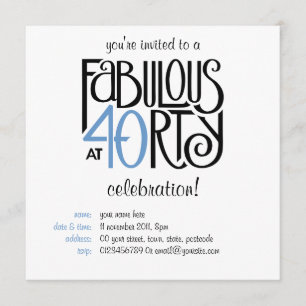 Fabuloso convite de aniversário de 40 azuis preto
