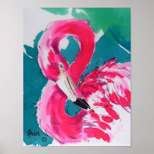 Fabuloso Flamingo Bird Impressão de Arte Tropical (Frente)