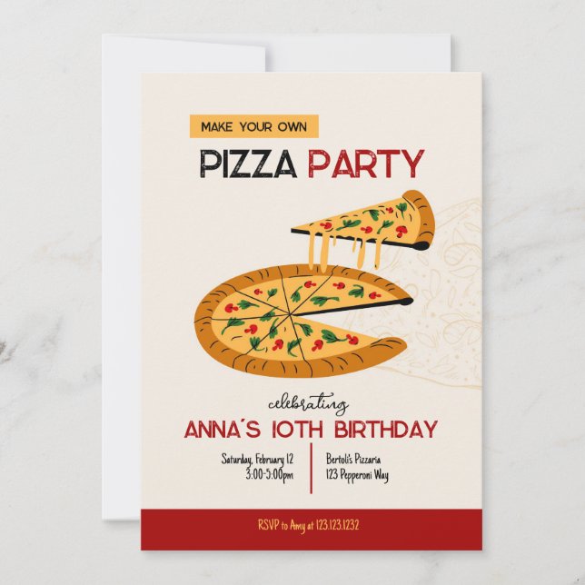 Faça seu próprio Convite de aniversário de pizza (Frente)