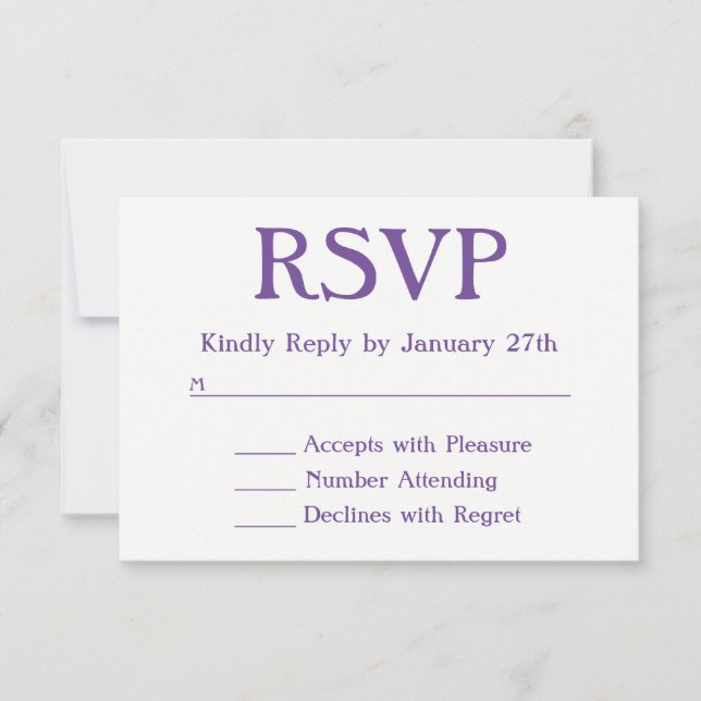 Faça seu próprio RSVP roxo e branco (Frente)