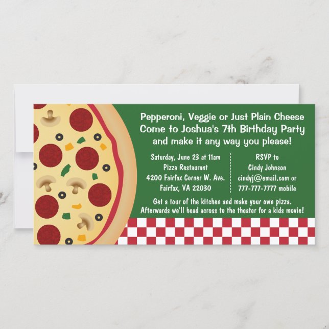 Faça sua própria Festa de aniversário de pizza (Frente)