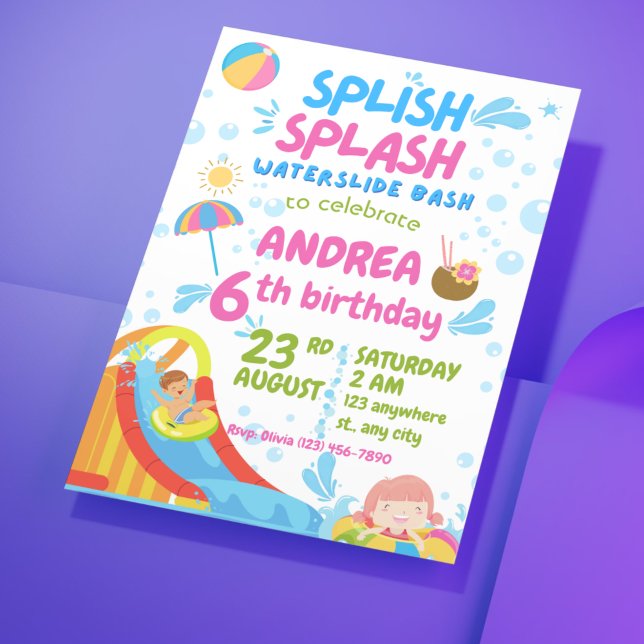 Faça um Splash! Convite de Aniversário de Festa de (Make a Splash! Cool & Editable Boy's Pool Party Invitation)