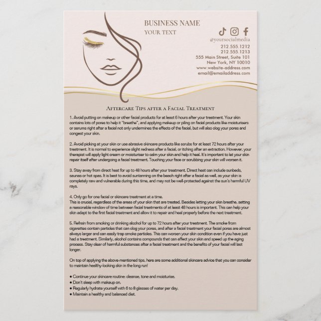 FACIAL TREATMENTS Aftercare flyer (Frente)