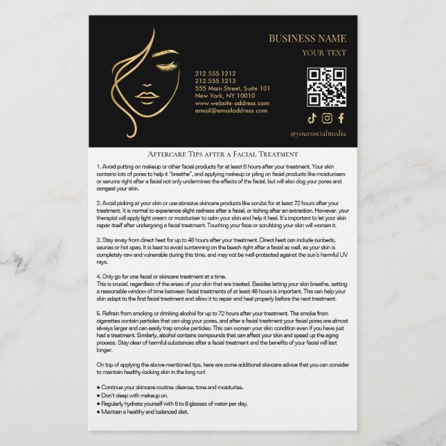 FACIAL TREATMENTS Aftercare flyer (Frente)