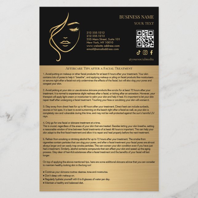 FACIAL TREATMENTS Aftercare flyer (Frente)