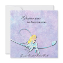 Fada azul no convite roxo do casamento da aguarela