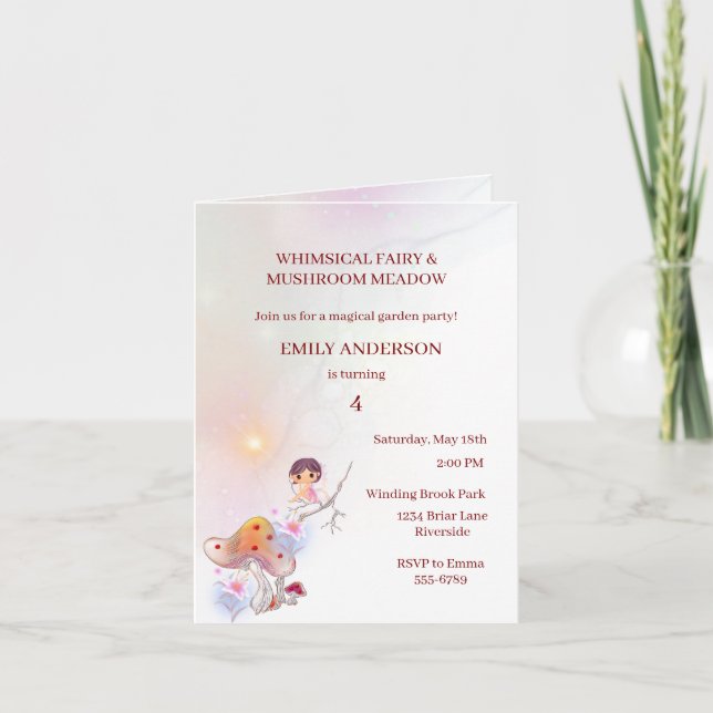 Fada Branca, mágica 4.º Convite de Aniversário (Frente)