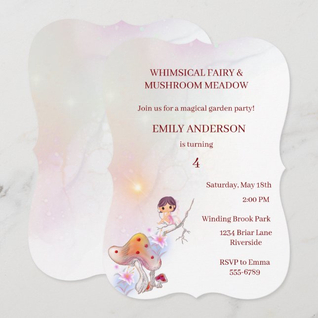 Fada Branca, mágica 4.º Convite de Aniversário (Frente/Verso)