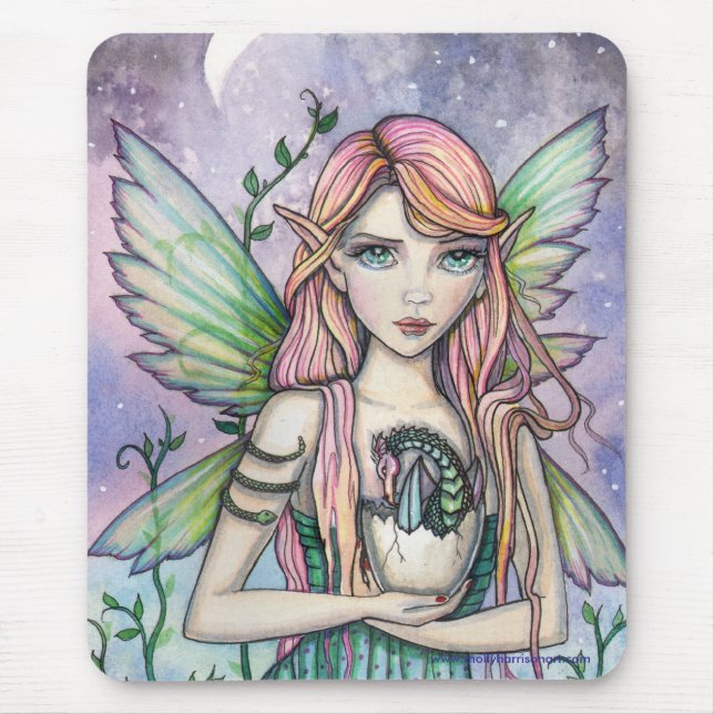 Fada com Dragão Bebê Mousepad por Molly Harrison (Frente)