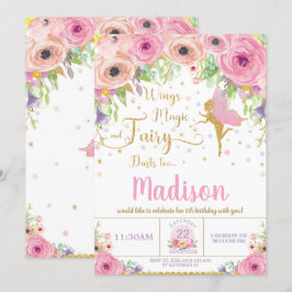 Fada - Convites de Aniversário Rosa Queijo Floral