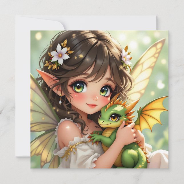 Fada de anime fofa e dragão Chibi  (Frente)