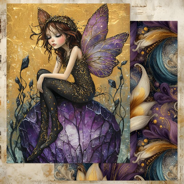 FADA DE CRISTAL ENCANTADOR EM ROXO E DOURADO (ENCHANTING CRYSTAL FAIRY IN PURPLE AND GOLD)