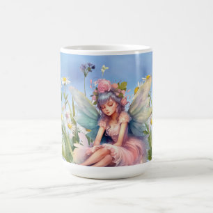 Fada de Flor na Caneca Rosa de Vestido