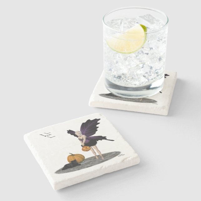 Fada De Halloween Com Porta copos De Pedra (Lateral)