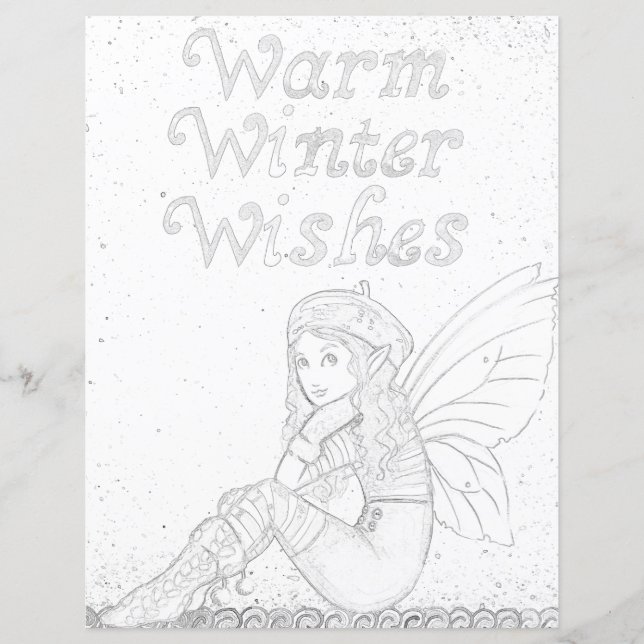 Fada de inverno Yuletide Pagan Coloring Page Paper (Frente)
