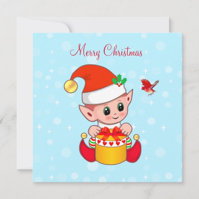 Fada de Natal alegre e simpática & pássaro cardina (Frente)