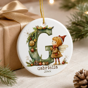 Fada de Natal Fofa Inicial 'G' Enfeite Personaliza