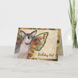 Fada do gato da menina do aniversário do cartão |