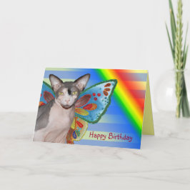 Fada do gato do arco-íris do aniversário do cartão