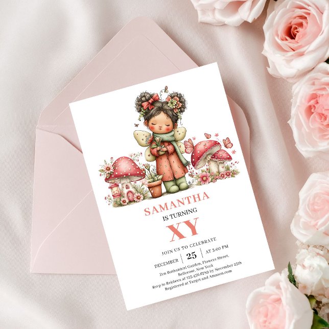 Fada do País das Fadas Convite de 3º Aniversário F (Fairyland Fairy 3rd Birthday Pink Flowers Invite)