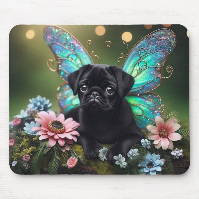 Fada Floral Pug Puppy Mousepad (Frente)