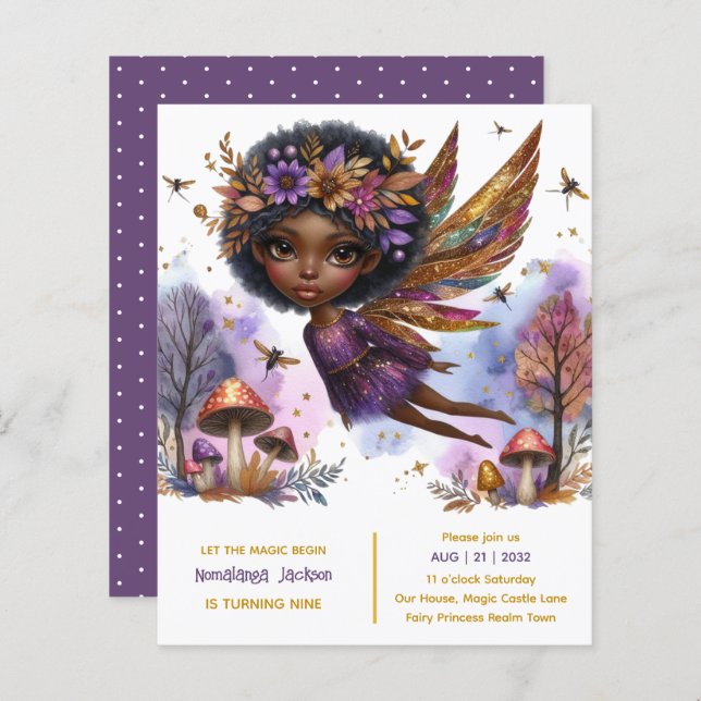 Fada Negra Aniversário Fairycore Roxo Dourado (Frente/Verso)