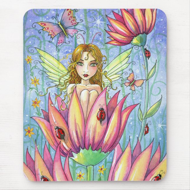 Fada no Mousepad de Flor Rosa por Molly Harrison (Frente)