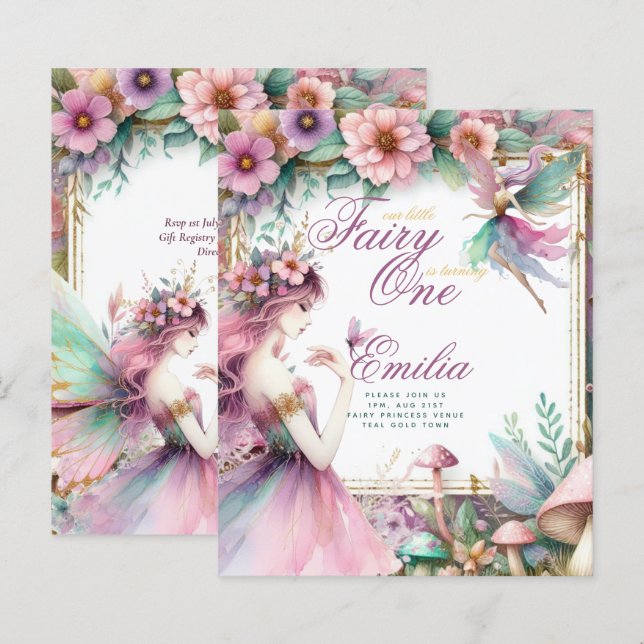 Fada Princesa Aniversário de 1 ano ou EDITAR IDADE (Frente/Verso)
