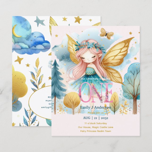 Fada Princesa primeiro aniversario ONE Faircore Ro (Frente/Verso)