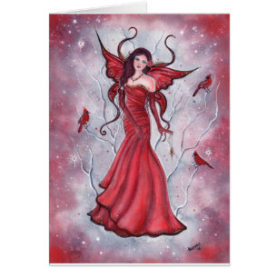 Fada vermelha escarlette com cartão cardeal de Ren