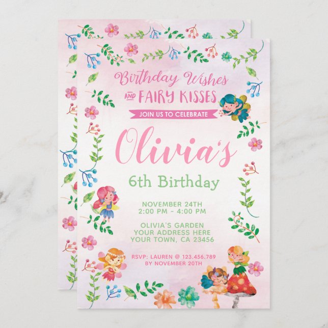 Fadas, Convite de Aniversário Mágico (Frente/Verso)