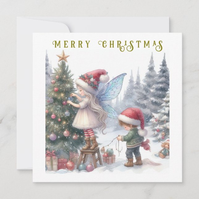 Fadas de Natal Fofas Cartão de Natal (Frente)