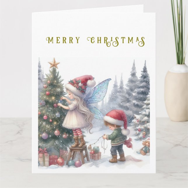 Fadas de Natal Fofas Cartão Postal de Férias (Frente)