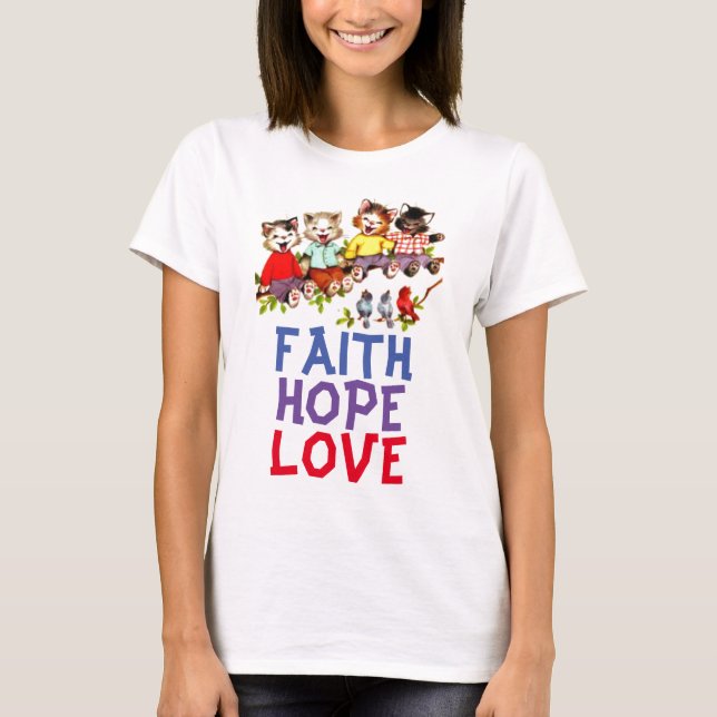 FAITH ESPERA AMOR, T-shirts cristãs de gatos (Frente)