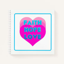 Faith Hope ama Corações Espirais Notebook