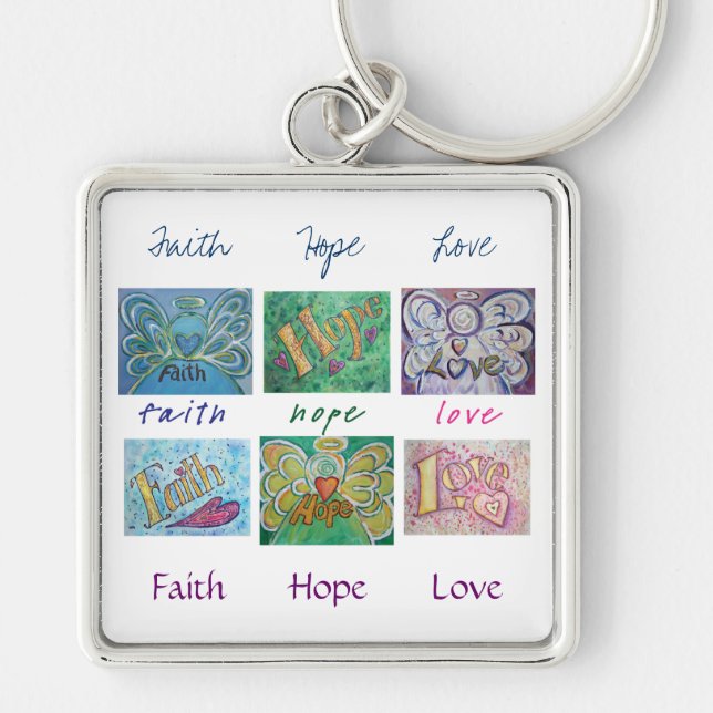 Faith Hope Love Angel Word Collage Chaveiro (Frente)