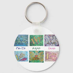 Faith Hope Love Angel Word Collage Chaveiro