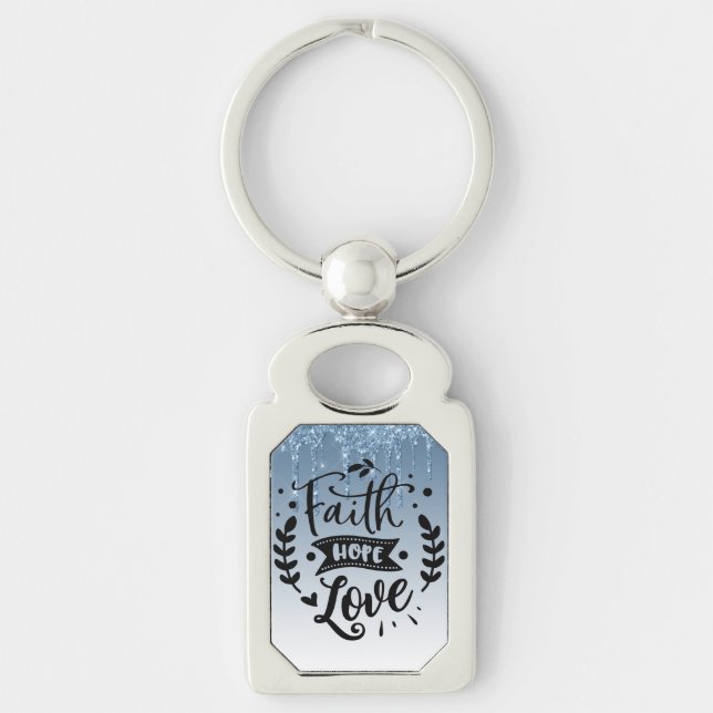Faith Hope Love Blue Driting Glitter Chaveiro (Frente)