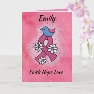 Faith Hope Love Breast Cancer Cartão de Fita Rosa