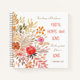 "Faith Hope Love" Laranja Dourada Aquarela Floral