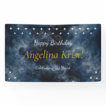 Faixa de Aniversário Celestial Azul Meia-Noite