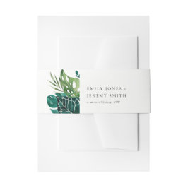 Faixa Decorativa Para Convite Casamento de Folhagem Verde de Monstera Tropical C